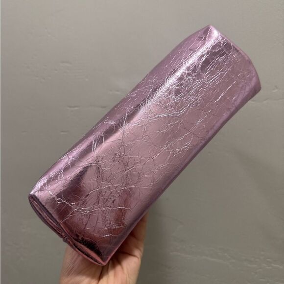 Metallic Pink Genuine Leather Handmade Push Lock Box Bag, Multi Use Style - Picture 14 of 15